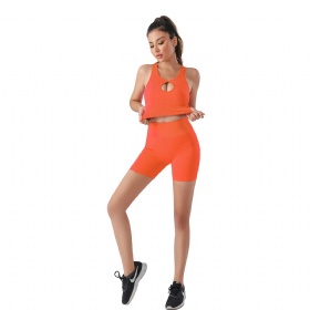 Seamless yoga suit women's suit threaded yoga vest hip lifting fitness shorts sportswear two-piece summer